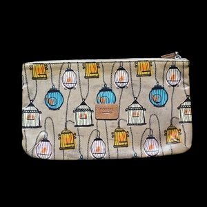 FOSSIL bird cages print canvas pouch key holder